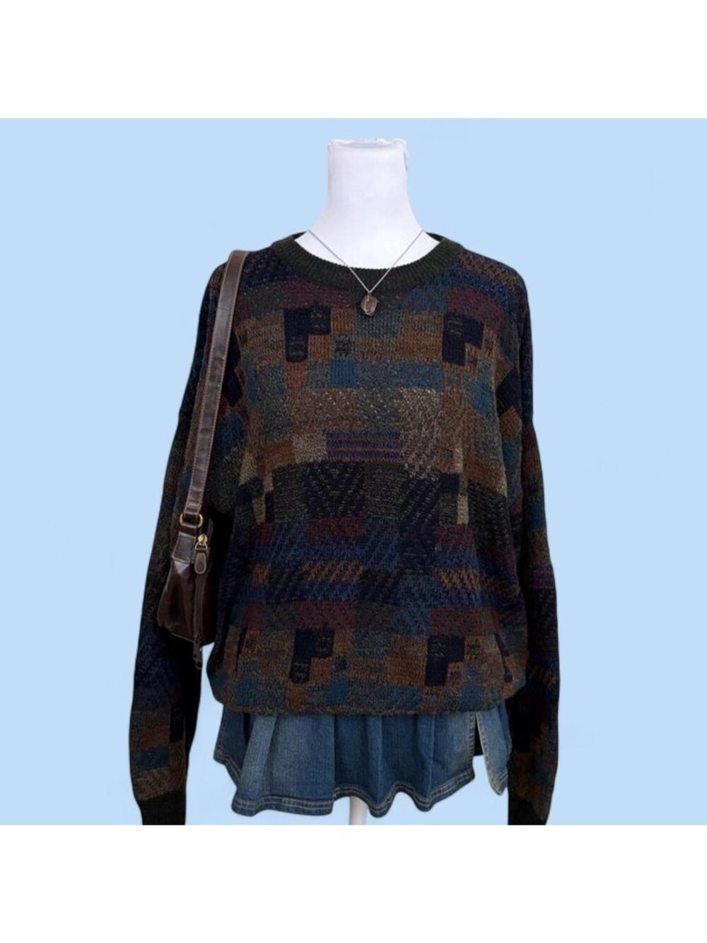 90s checkered grandpa sweater